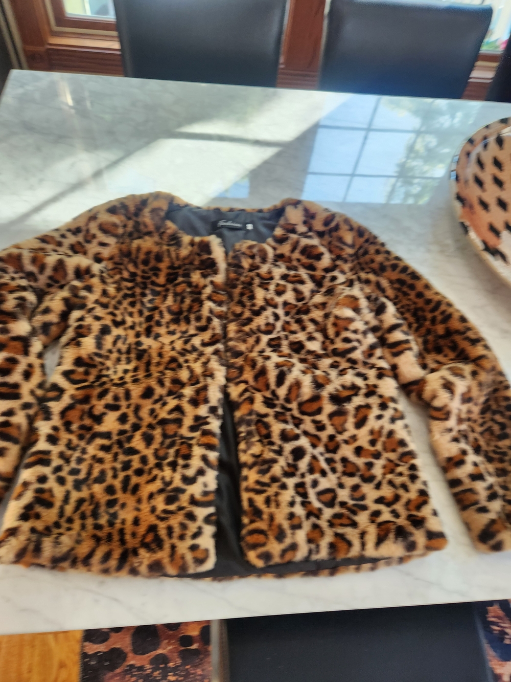 Women's Leopard Print Faux Fur Teddy Jacket - Brown, BRAND NEW, KOKO WEST.